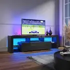 180cm TV Cabinet Furniture with LED Lighting High Gloss Black Entertainment Unit