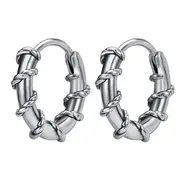 Stainless Steel Interlaced Rope Round Huggie Earrings