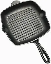 Preseasoned Cast Iron Square Grill/Griddle Pan, Griddle Pan with with Ridges, Helper Handle and Pouring Spouts for Easy Draining, Indoor Grilling Skillet