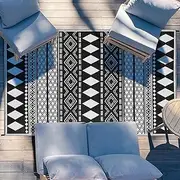 Ruiyuan Outdoor Rug Patio Rugs Picnic Rug Waterproof Lightweight Plastic Straw Camping Outdoor Mat 152x244cm for RV Courtyard Backyard Deck Balcony Garden Porch (Black&White)