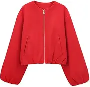[Generic] Womens Cropped Bomber Jacket Warm Winter Casual Zip Up Varsity Jackets Trendy Outwear Coats with Welt Pockets