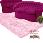 Contemporary Pink Shag Rug - Plush Faux Fur - Bonded Suede Lining - Made in USA