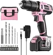WORKPRO Pink Cordless 20V Lithium-ion Drill Driver Set (1.5Ah),1 Battery, Charger and Storage Bag Included