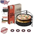 Non-Stick Stainless Steel Pizza Baking Set with 3 Perforated Pans & Rack