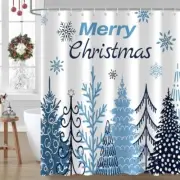 Christmas Tree Shower Curtain Xmas Pine Tree Forest Holiday Winter Blue