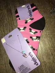 Claire’s Panda Heart Charm Necklace 2 Pair Sock Shoe Sz 4 5 6 7 8 Lot