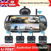 7'' Wireless 4CH DVR Mirror Monitor+4 Reverse AHD Backup Wifi Camera For Caravan