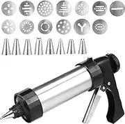 Cookie Press Kit Food Grade Cookie Press Decorating Kit Stainless Steel Cookie Maker Machine Dessert Decorating Syringe Set with 13 Cookie Discs 8 Icing Nozzles for Biscuits Cake Baking