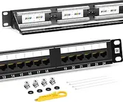 AMPCOM Premium Series CAT5/5e Patch Panel,15μ Gold Plated,1U 24-Port Rackmount or Wallmount Punch Down Patch Panel,Cable Management Panel,Label Board,RJ45,568A 568B