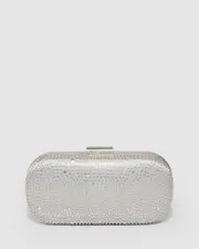 Silver Monika Hardcase Crystal Clutch Bag