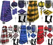 Scottish Highland Traditional Handmade Men's 8 YARD TARTAN KILT and accessories