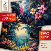 2 x JIGSAW PUZZLES 300pc ~ Tropical Bloom Paradise - lush tropical floral FG2060