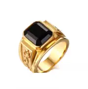 Gold Dragon Black Stone Signet Ring