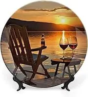 Decorative Chair Plates and Sunset Wine Dishes Ceramic Decorative Plates for Display, Boho Style Dinner Plate with Display Stand, China Plate for Decoration