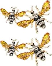 [Be In Your Mind] 2PCS Double Bee Brooch Pin Hand-Painted Enamel Insect Jewelry Brooches 2.2x4.5cm for Suits Shirts Sweaters Jackets