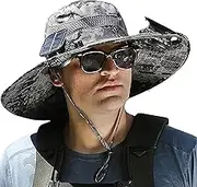 Solar Fan Hat Wide Edge Outdoor Sun Hat with 2 Solar Fans and 3 Wind Fishing Hats - Detachable and USB Charging Fan