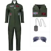 Men's Air Force Pilot Costume Jumpsuit with Embroidered Patches 3XL