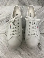 Superga 2790 Unisex White Leather Cotu Nappa Low Top Platform Sneakers M8.5 W10