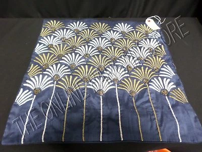 Frontgate Silk Beaded Bed Sofa Pillow cover Case Floral Elegant Luxury 20" Blue