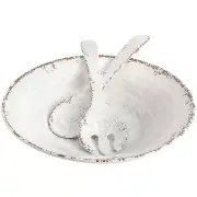 Laurie Gates Mauna 3 Piece Melamine Serving Bowl Set in White with Serving Utens
