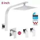 Chrome SUS304 Rain Shower Head Set BRASS Gooseneck Wall Arm Mixer Taps Square