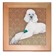 Poodle White Poodle Standard Dog Kitchen Ceramic Trivet Framed in Pine 8" x 8"