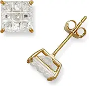 [JewelryWeb] 14k Yellow Gold 6x6mm 9 Segment Square CZ Simulated Diamond Basket Set Earrings Stud Earring for Women