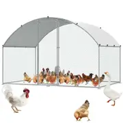 Chicken Coop, 9.8x6.5x6.5ft Walk-in Large Metal Chicken Run for Yard with Waterproof Cover, Doom Roof Hen House with Security Lock for Outdoor and Backyard, Farm, Duck Rabbit Cage Poultry