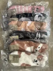 Fuzzy Ankle Socks Kids 6-8 Sz Raccoon Dog Panda Fox Bear Set Of 6 New Non-Slip