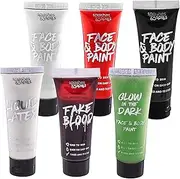 Horror SFX Kit for Halloween makeup– Full set of 6 includes Liquid Latex, Fake Blood, Glow in the Dark Face & Body Paint, plus White, Black and Red Face & Body Paint