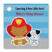 Firefighter African American - 20 Personalized Baby Shower Favor Tags