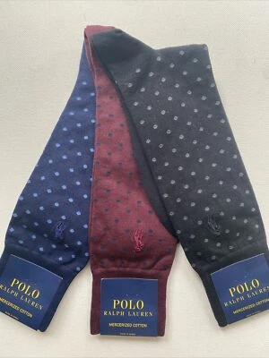 Polo Ralph Lauren Mercerized Cotton Men’s Dress Socks Polka Dots Set Of 3