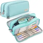 iSuperb Large Pencil Case 3 Compartments Pencil Pouch Big Capacity Pencil Bag Oxford Stationery Storage Pen Bag Cosmetic Makeup Pouch for Women (Blue)