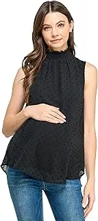 [LaClef] Womens Double Layer Sleeveless Dot Smocked Neck Maternity Top