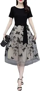 [JYHBHMZG] Mesh Black Casual Midi Summe Dress Women Tuniken Embroidery Bodycon Bow Mini Dress