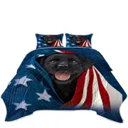 USA Flag Cute Black Labrador Puppy Coverlet