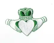 Iron On Embroidered Applique Patch Green White Irish Claddagh Love Friendship