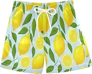 [RPLIFE] Boy Swimming Trunks, Toddler Swim Trunks 2t, Sliced Yellow Lemons Light Blue