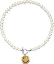 [LecAit] Smiley Face Freshwater Mother of Pearls Necklaces Pendants Necklace for Women Y2k Fashion Cute Smiley Toggle Pearls Necklace for Egirl Eboy Hip Hop Street Dance for Teen Girls
