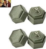 XUTONG Set of 2 Velvet Jewelry Ring Box,Vintage Premium Jewelry Display Holder Gift Box with Detachable Lid for Proposal Engagement Wedding Ceremony (Green, 1 Slot)