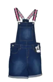 DKNY Denim Short Overalls Girls Stretch Jeans Jumpsuit Indigo Junior Size 10 NEW