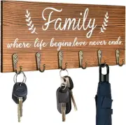 AHYS Key Holder Wall Mount Rustic Wooden Rack with 6 Hooks for Brown