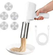 Handheld Electric Pasta Machine, Portable Electric Noodle Press, 2000 mAh, Automatic Rechargeable Pasta Machine with 5 Press Moulds for Homemade Pasta/Spaghetti/Macaroni