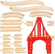 15 Pcs Wooden Train Bridges Track Wood Suspension Bridge Tracks Bulk Straight Wooden Tracks Accessories Compatible with All Major Railway Track
