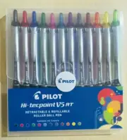 Pilot Hi-techpoint V5 RT Roller Ball Pen Set, 12 Assorted Colours, Retractable