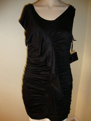 NWT BEBE CORY ASYMMETRIC RUFFLE DRESS SIZE XS