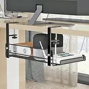 Under Desk Cable Management Tray No Drill, Under-Desk Cable Organiser for Cord Management, Ultra-Rugged Desktop Cable Rack with Clips, Standing Desktop Cable Manager (14.3 in. Tray) (Black)