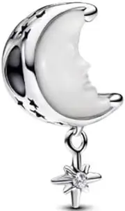 [The Charmery] Winter Crescent Moon and Star Charm 925 Sterling Silver Charm Compatible with Pandora Charms, Trollbeads, Chamilia, Biagi and Many Other UK Charm Bracelets., Small, Metal, No Gemstone