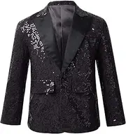 [Yihuimin] Kids Boys Girls Sequins Jacket Formal Tuxedo Blazer One Button Singer Star Party Dress-up
