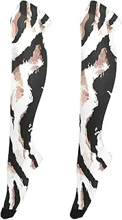 [Joitme] Abstract Stripes Brown White Thigh High Socks, One Size Socks, Long Socks for Boots Women, Abstract Stripes Brown White